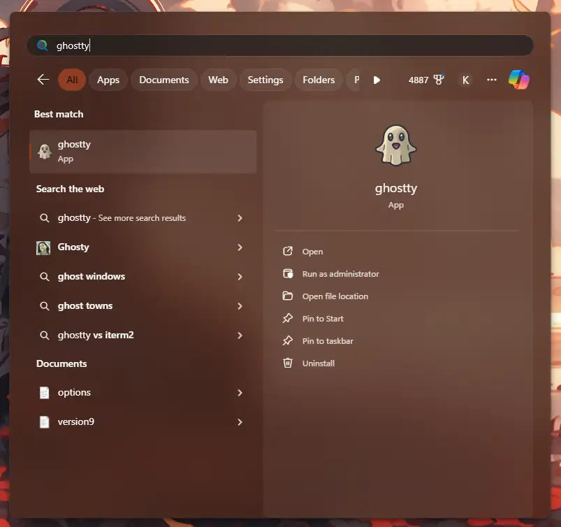 Ghostty terminal emulator running on WSL